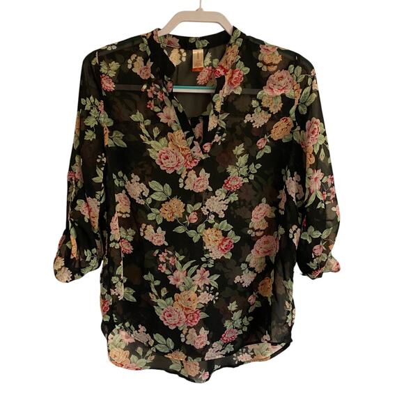 No Boundaries Sheer Floral Black Blouse Sz. M Cottagecore  Romantic Delicate - Picture 2 of 6